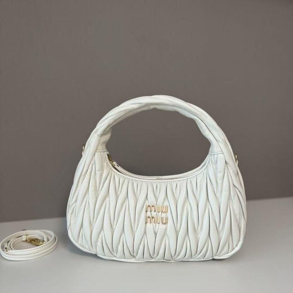 Miu Miu White Matelassé Leather Mini Wander Hobo Bag